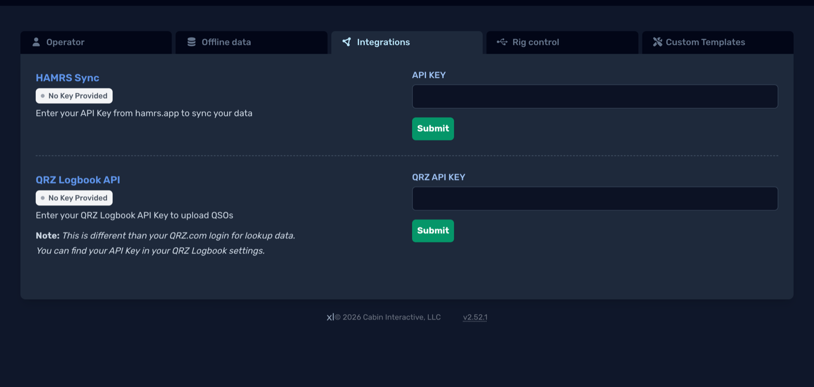 HAMRS Config > Integrations with the HAMRS Sync section
