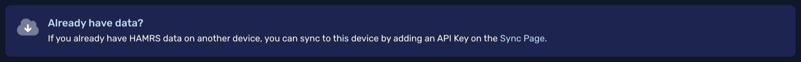Already have data? notice on First Time Setup