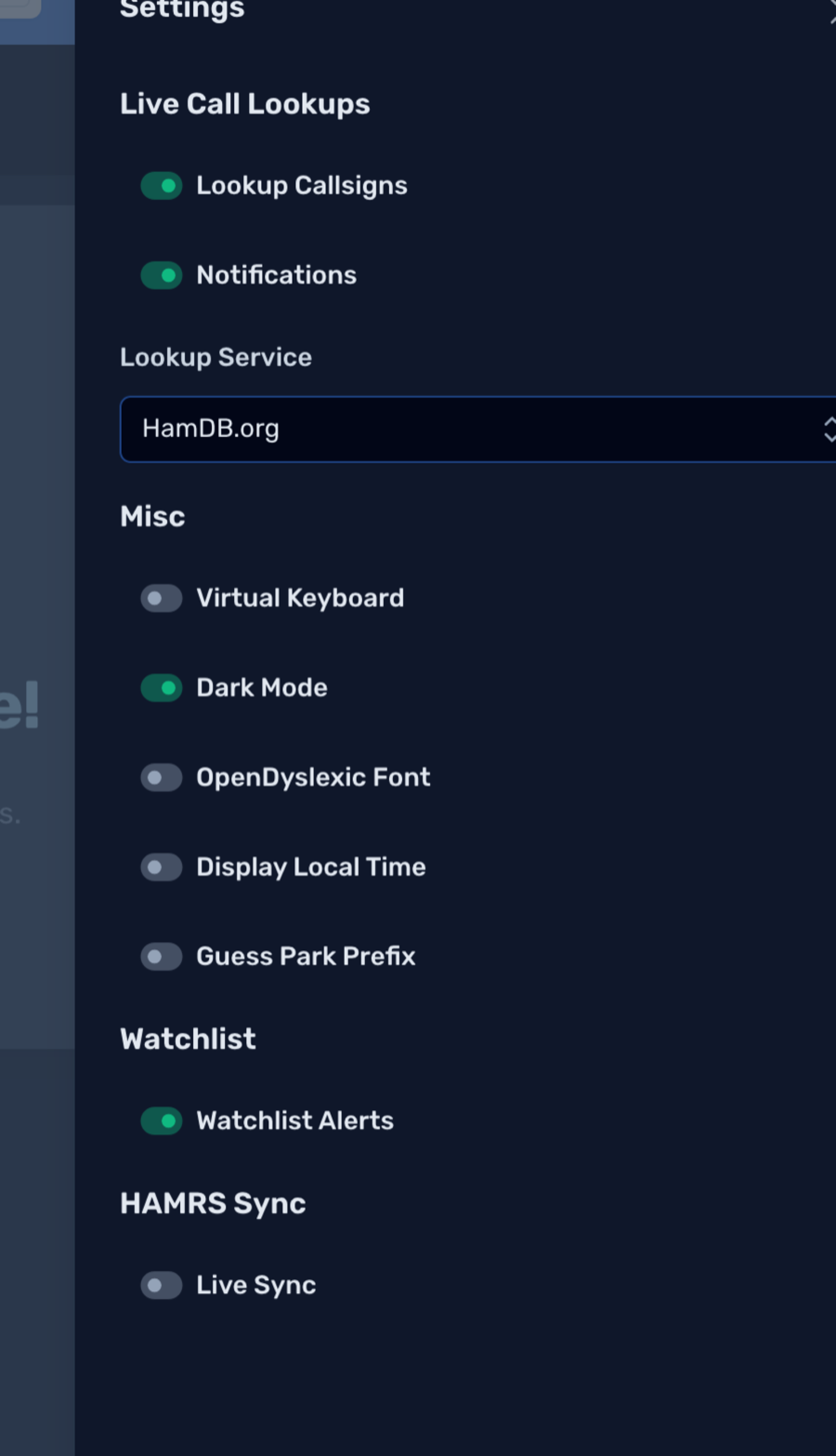 Live Sync toggle in the settings panel